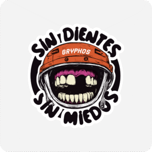 Stiker “Sin dientes, sin miedos” de Gryphos ®. Diseño de 5x5 cm para fanáticos del hockey o frases atrevidas. Resistente, original y con mucha actitud.